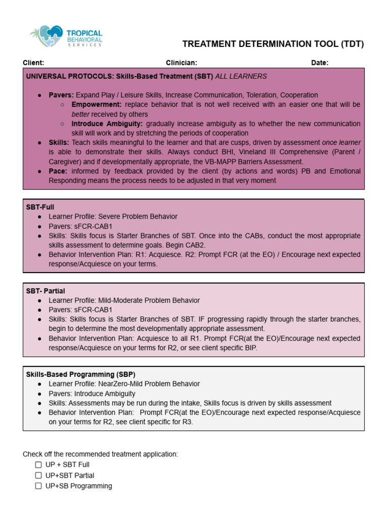 Skills-Based Treatment Determination Tool | PDF