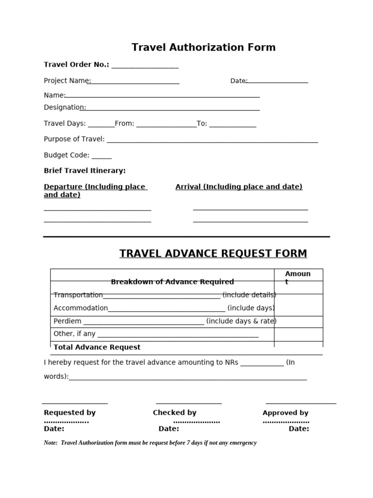 Travel Request & Advance Form | PDF