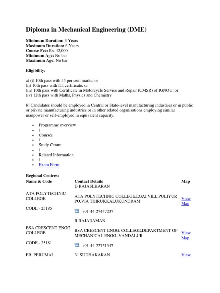 Diploma in Mechanical Engineering Overview | PDF | Institute Of ...