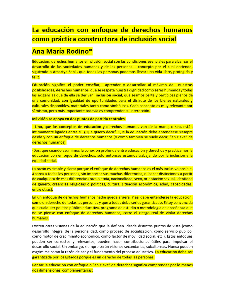 Educación y Derechos Humanos para Inclusión | PDF | Inclusión ...