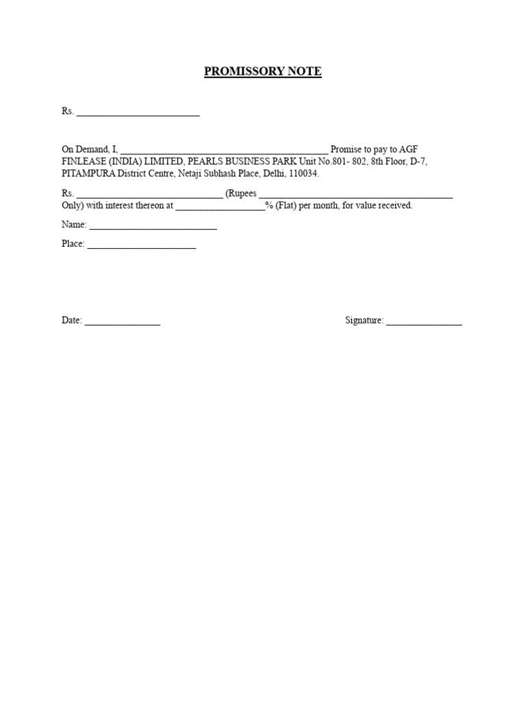 Promissory Note Template for Loans | PDF