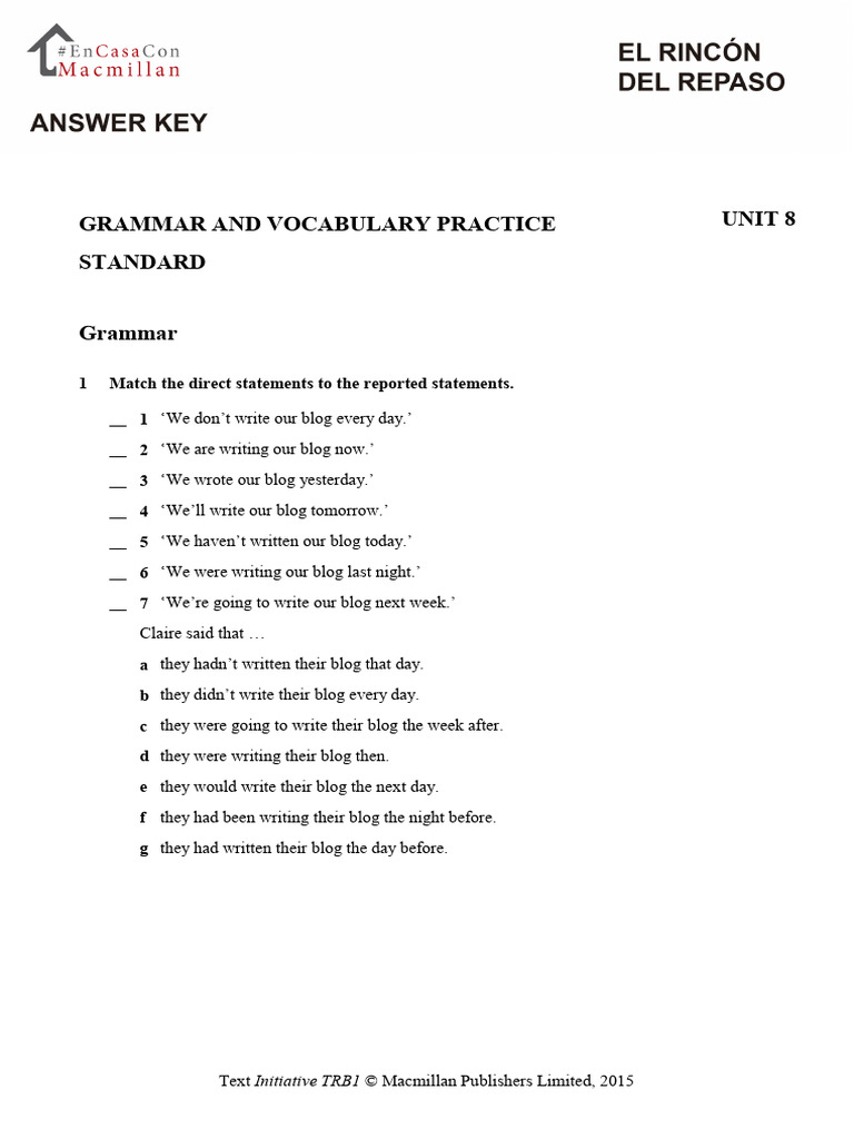 Grammar and Vocabulary Practice Unit 8 | PDF | Language Mechanics | Syntax