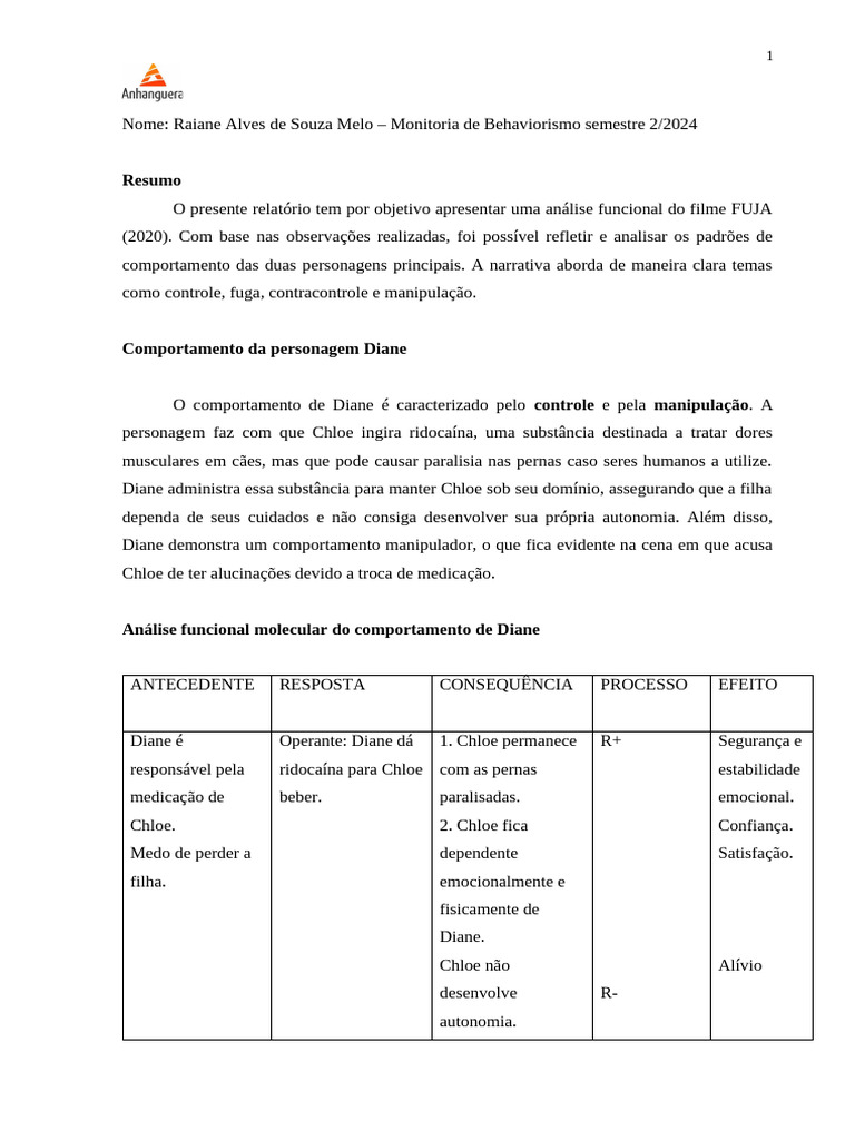Analise Funcional Filme Fuja | PDF | Comportamento | Behaviorismo