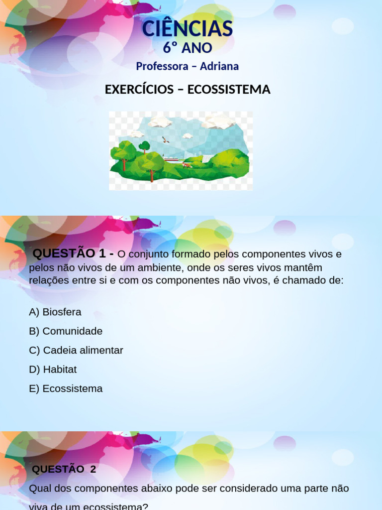 Exercícios sobre Ecossistemas para 6º Ano | PDF | Ecossistema ...