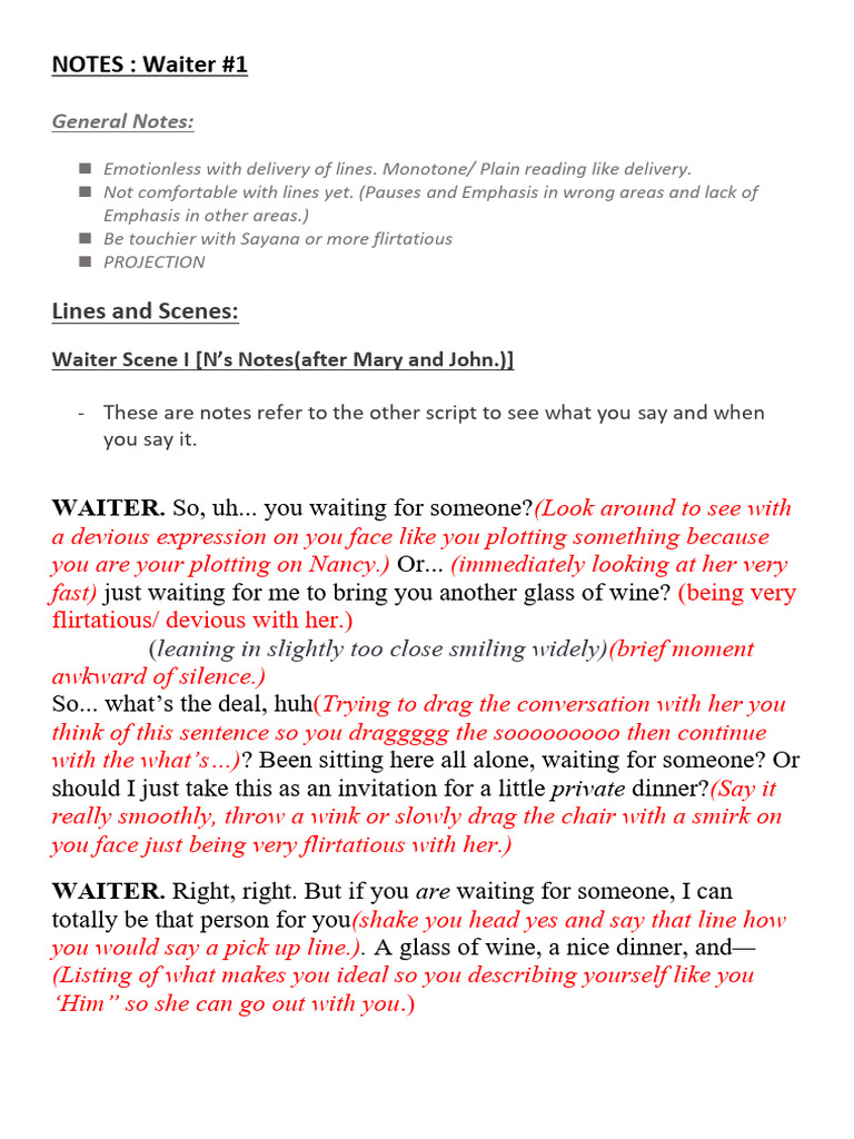 Waiter Performance Improvement Notes | PDF