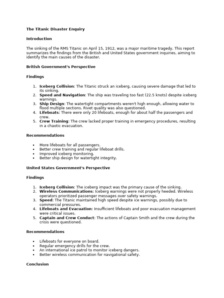 Titanic Disaster Inquiry Findings | PDF