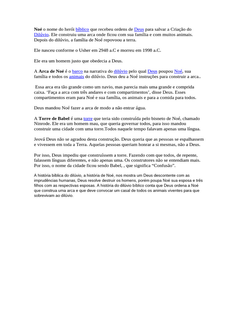 A História de Noé e o Dilúvio Bíblico | PDF
