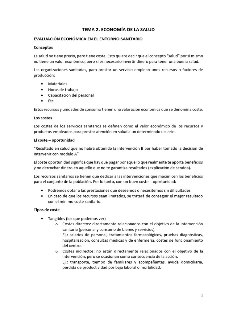 Evaluación Económica en Salud | PDF | Economía de la Salud | Cuidado de ...