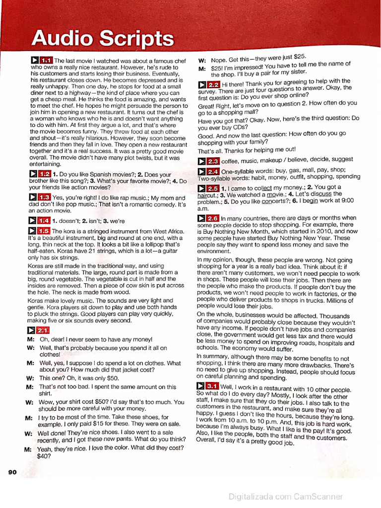 Áudio Scripts Workbook k1 | PDF