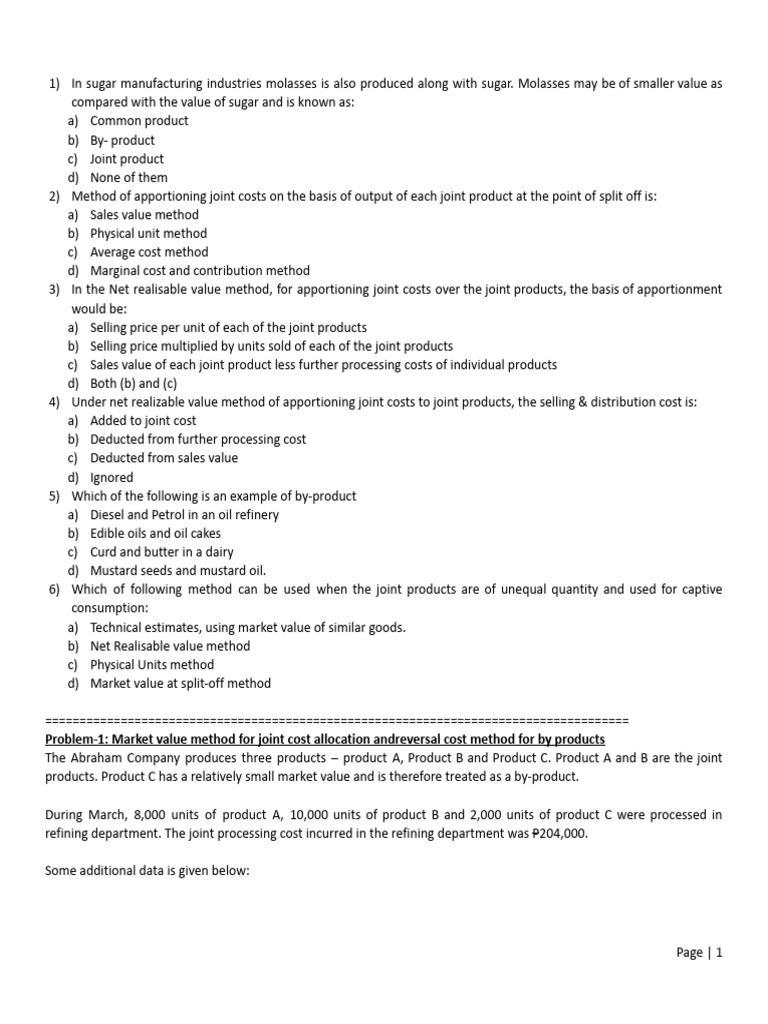 Joint Cost Questions Pdf Inventory Economies