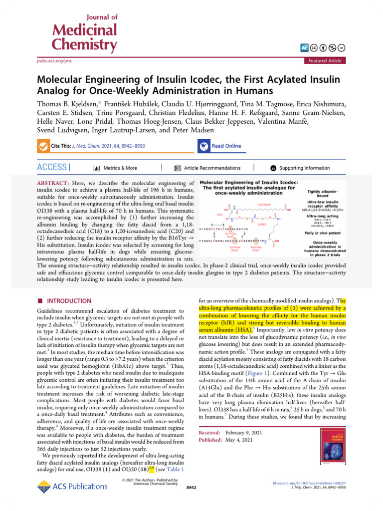 Engineering Insulin Icodec for Weekly Use | PDF | Diabetes | Insulin