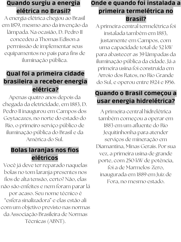 História da Energia Elétrica no Brasil | PDF | Brasil | Relâmpago