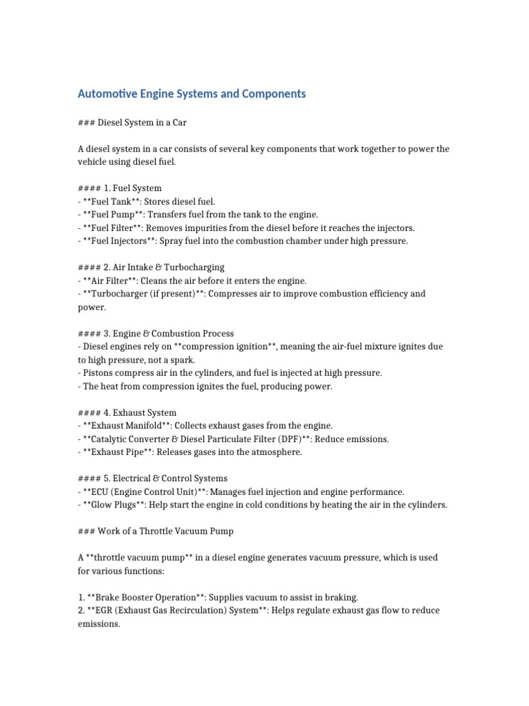 Diesel Engine Systems Overview | PDF | Internal Combustion Engine ...