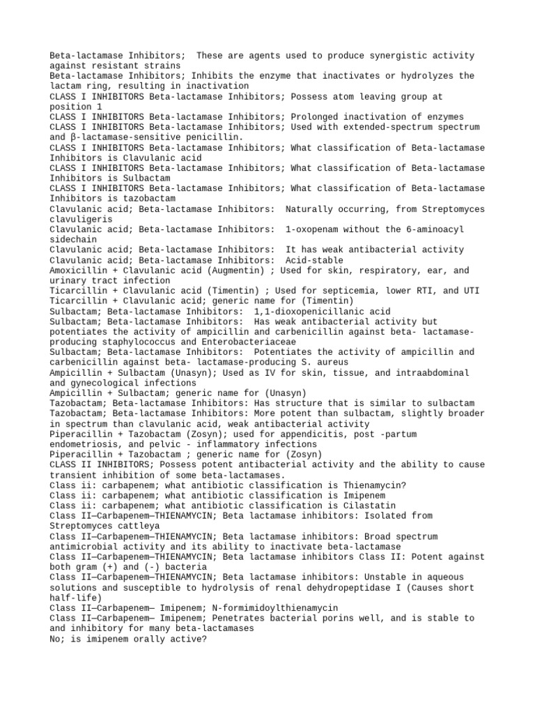 Overview of Beta-Lactamase Inhibitors | PDF | Beta Lactamase | Antibiotics