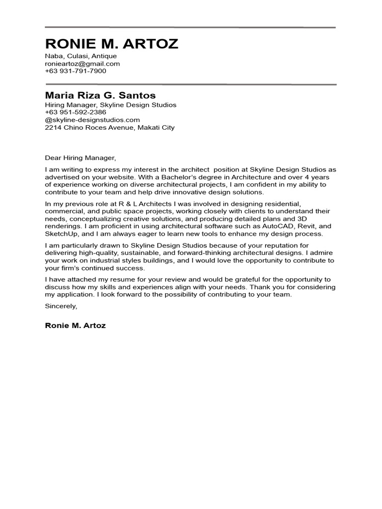 Architect Application for Skyline Design Studios | PDF