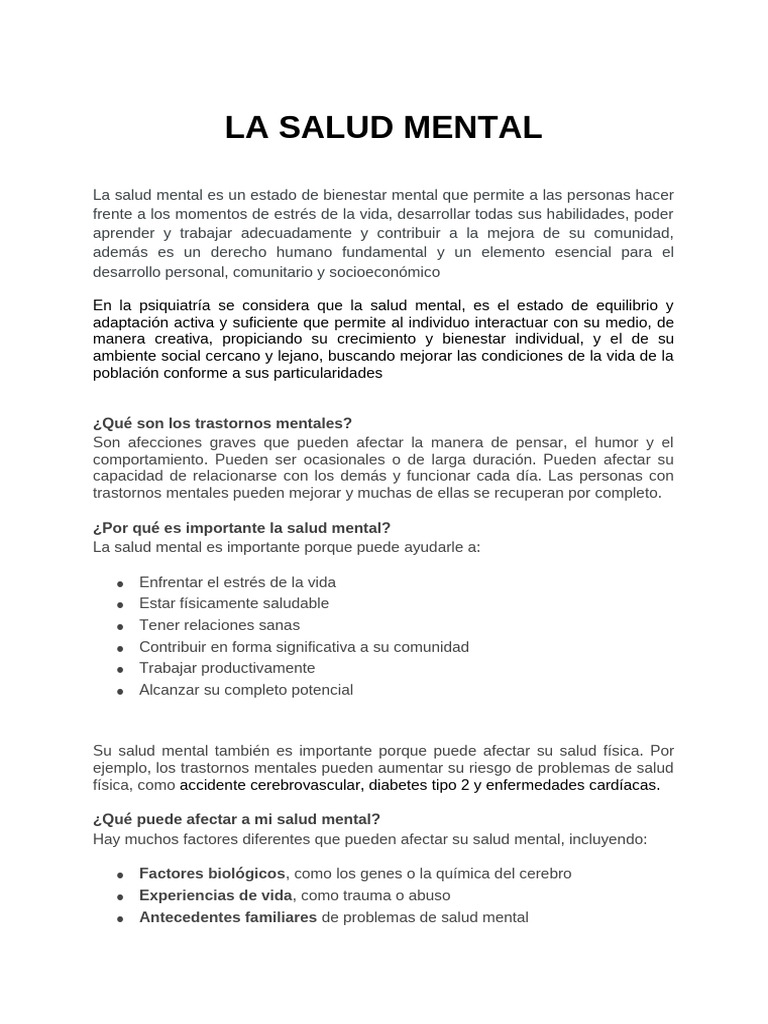 Importancia de la Salud Mental | PDF | Salud mental | Las emociones