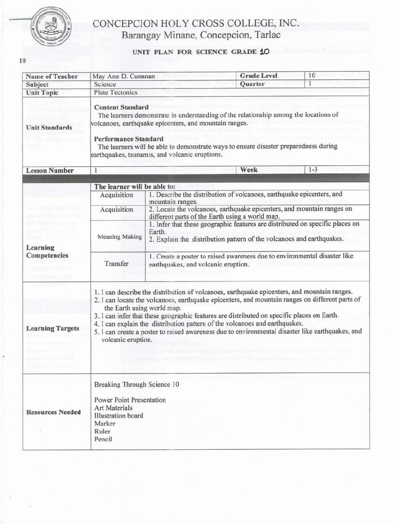 Sample Learning Plans (Science 9 and 10) | PDF