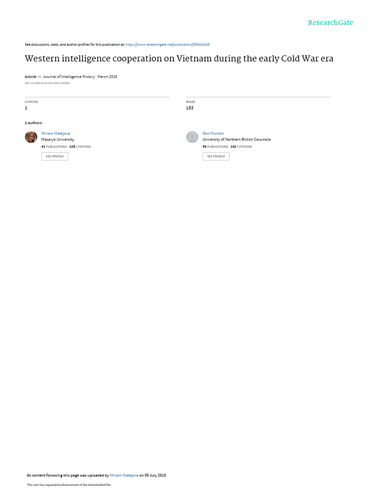 Western Intelligence Cooperation On Vietnam During The Early Cold War