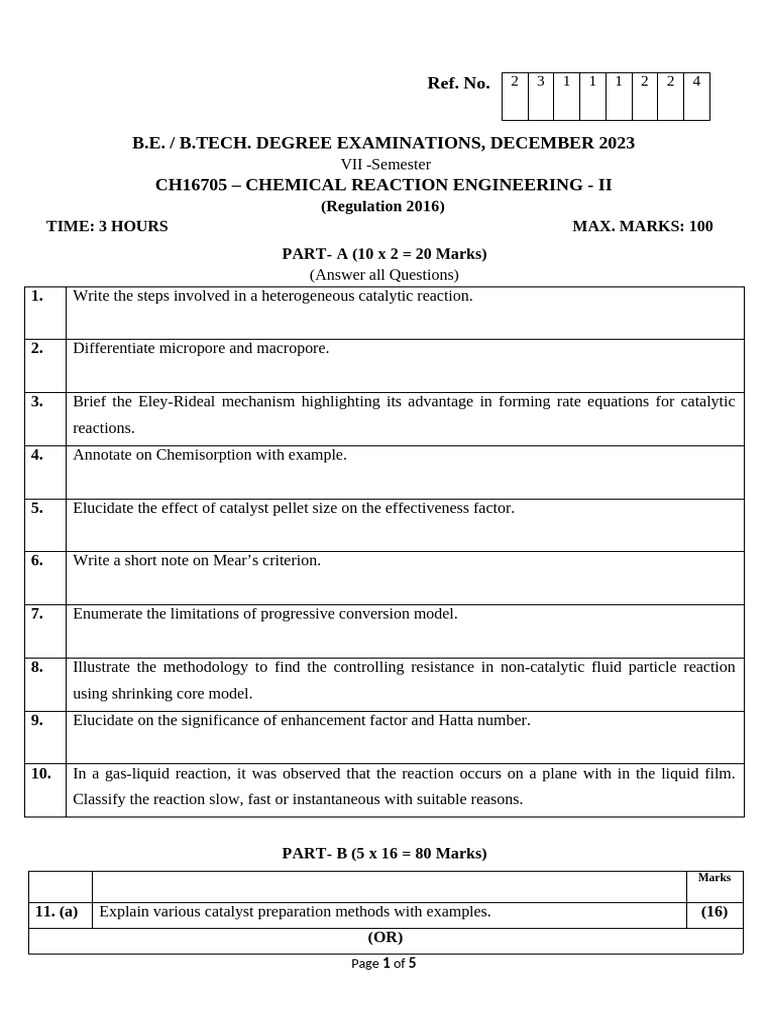 CH16705 Chemical Reaction Engineering II | PDF | Reaction Rate | Adsorption