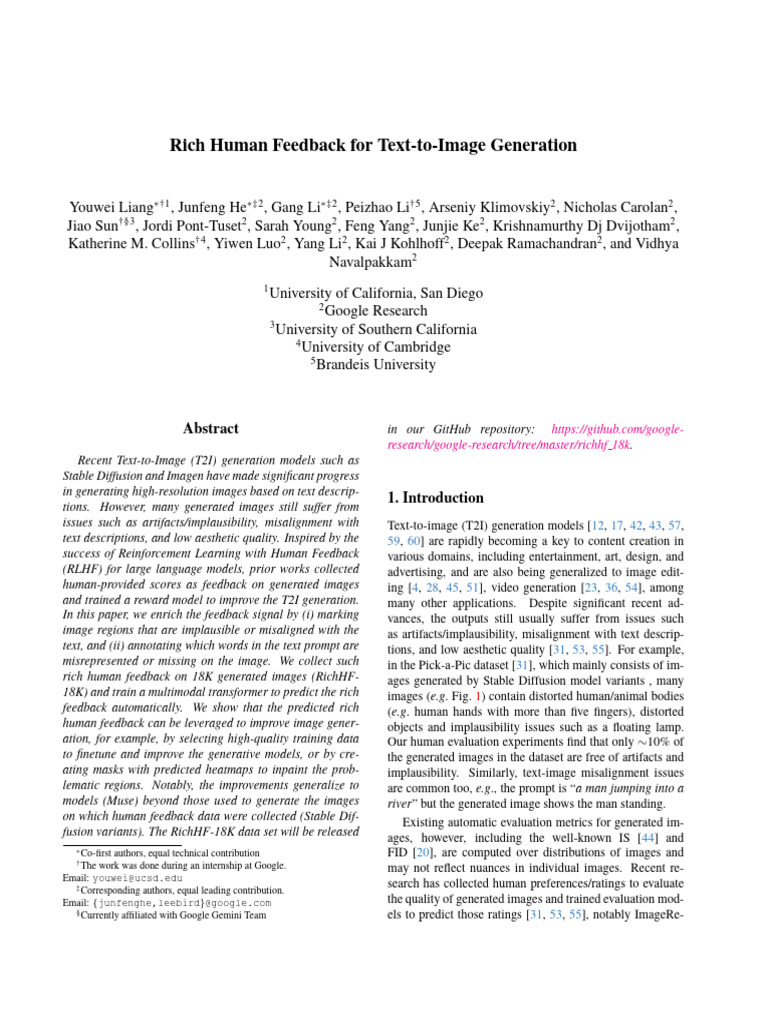 Rich Human Feedback For Text-to-Image Generation: Research/google ...