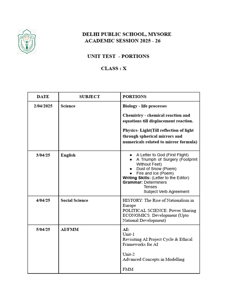 Grade - 10 - UNIT TEST PORTIONS | PDF | Grammar | Linguistics