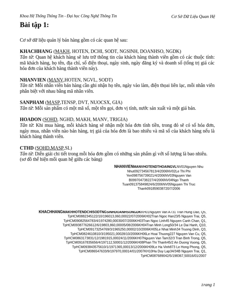BaiTap THCSDL v2024 | PDF
