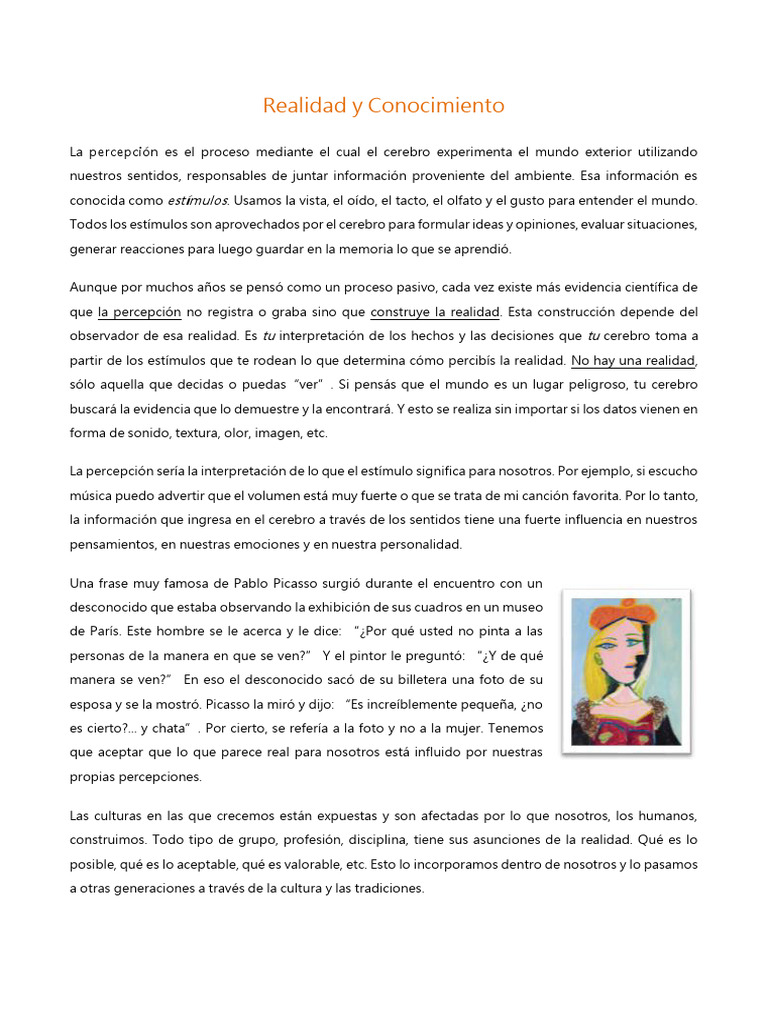 Percepción y Construcción de la Realidad | PDF | Percepción | Conocimiento