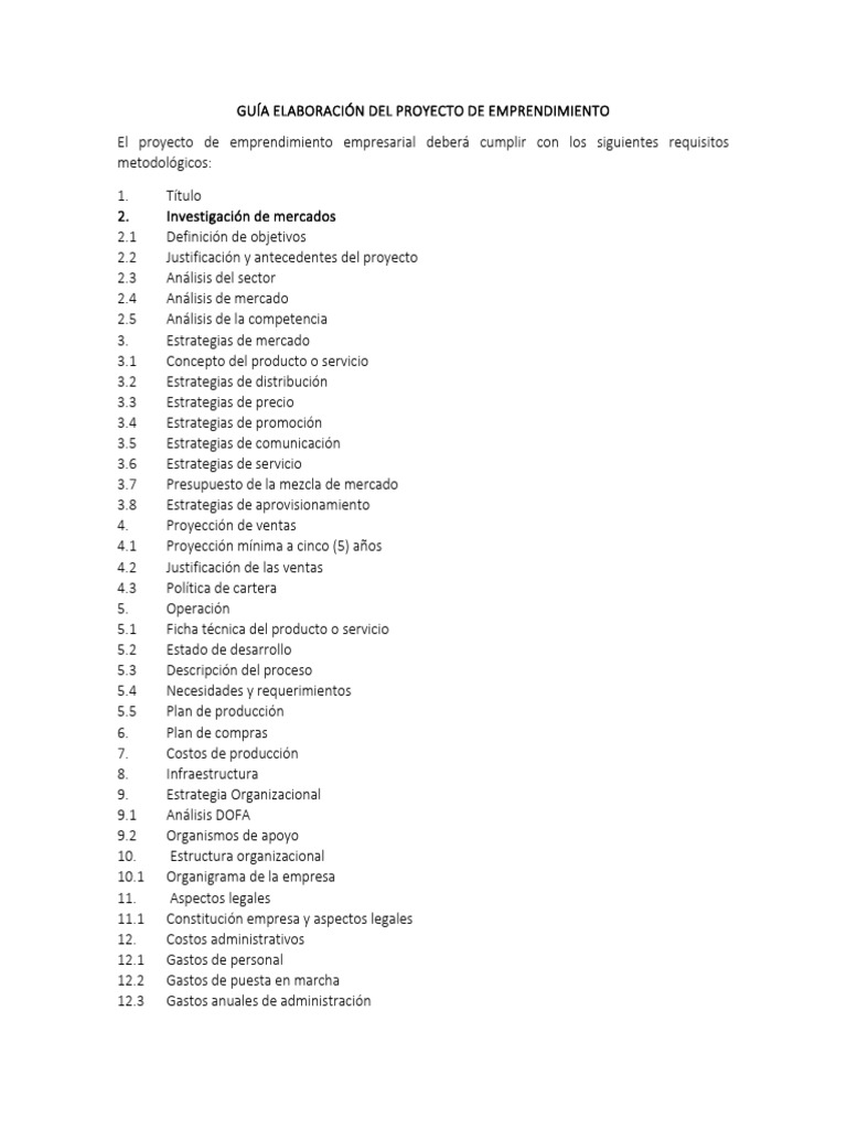 GUÍA ELABORACIÓN DEL PROYECTO DE EMPRENDIMIENTO | PDF | Presupuesto ...