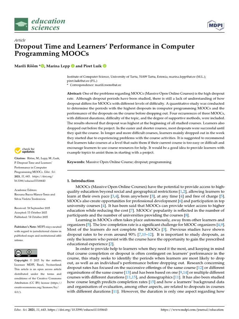 Dropout Time and Learners' Per | PDF | Massive Open Online Course ...