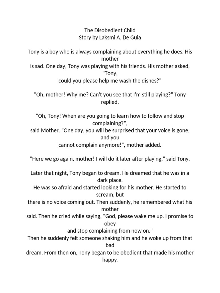 The Disobedient Child's Lesson | PDF