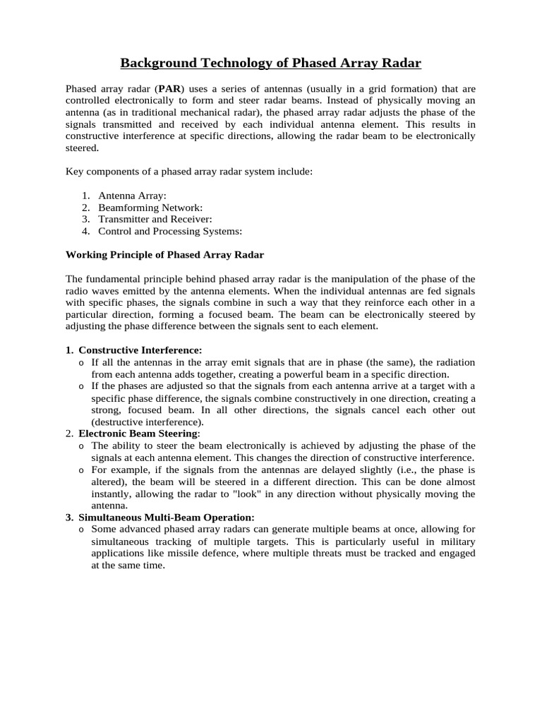 Phased Array Radar Technology Overview | PDF | Radar | Missile Defense