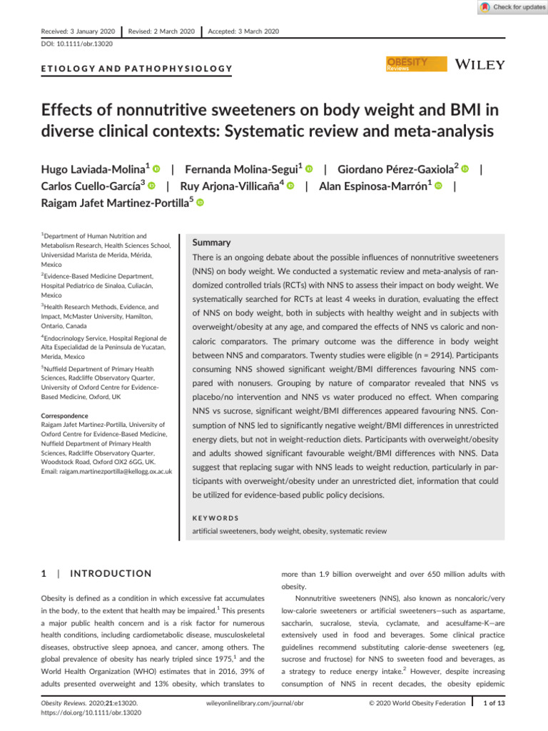 Nonnutritive Sweeteners and Weight Loss | PDF | Sugar Substitute | Obesity