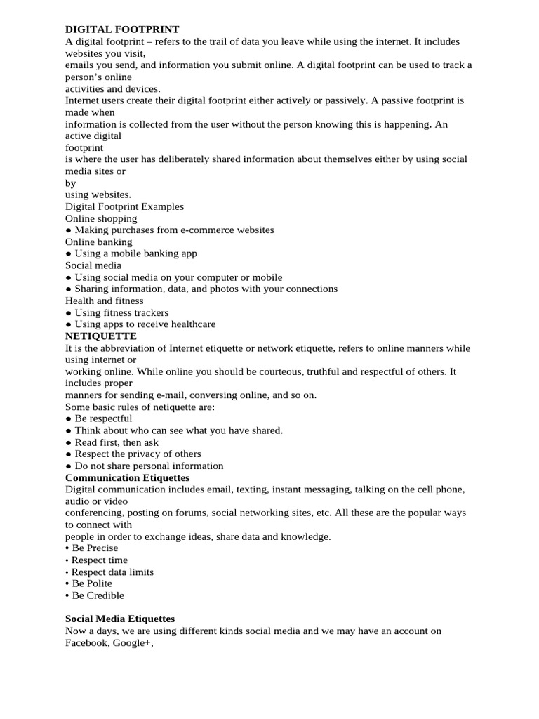 Understanding Digital Footprints and Online Etiquette | PDF | Malware ...