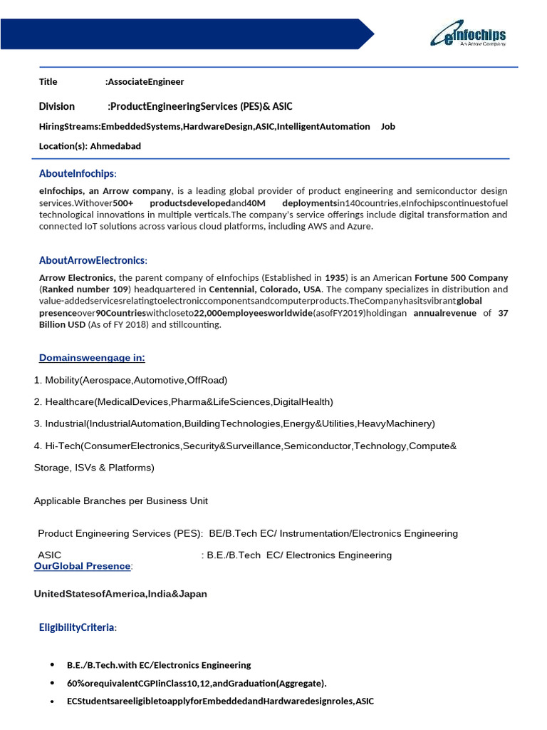 eInfochips Associate Engineer Role | PDF | Business