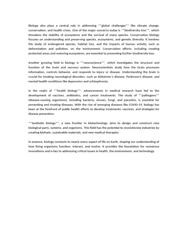 Biology's Role in Global Challenges | PDF