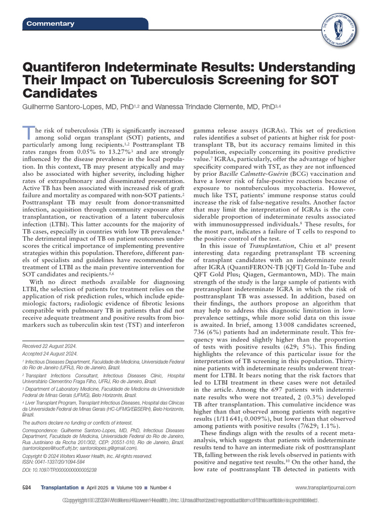 Quantiferon Indeterminate Results Understanding.9 | PDF | Tuberculosis ...