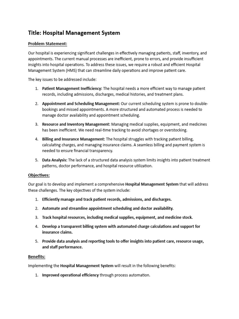 Hospital Management System Overview | PDF | Data Management | Databases