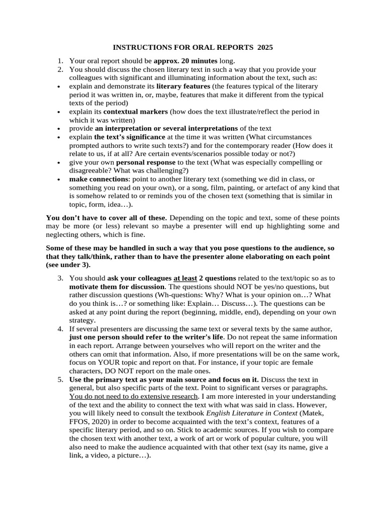 Oral Report Guidelines for 2025 | PDF | Human Communication