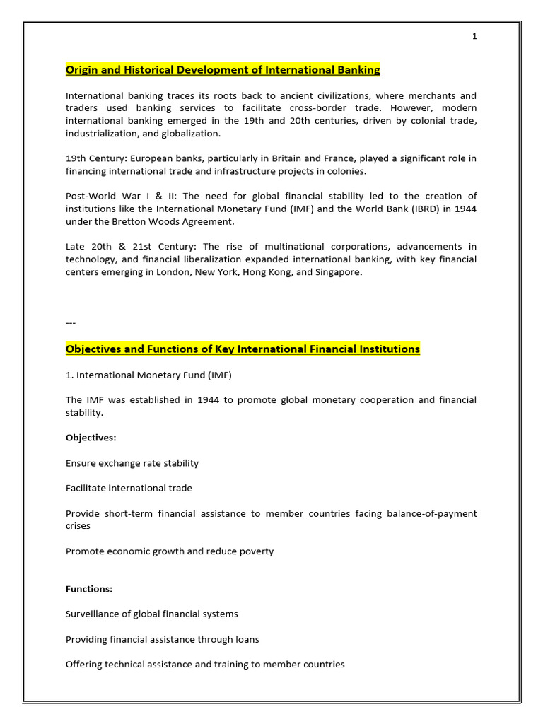 History and Functions of International Banking | PDF | Banks | Global ...