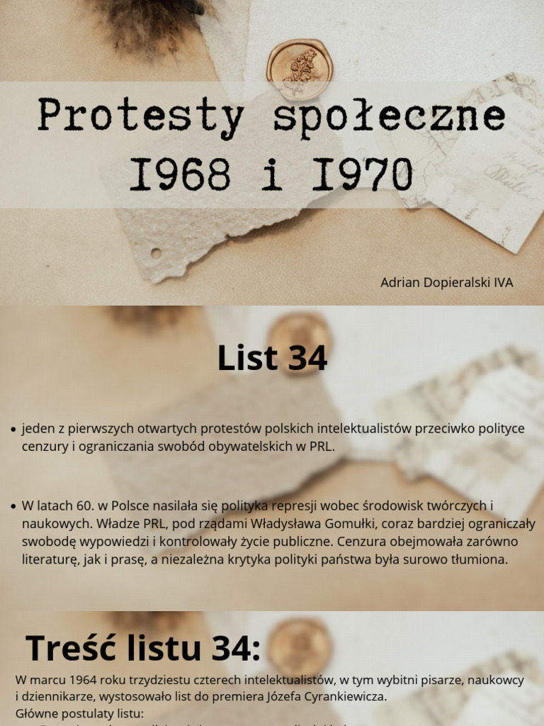 Protesty Społeczne 1968 I 1970 | PDF