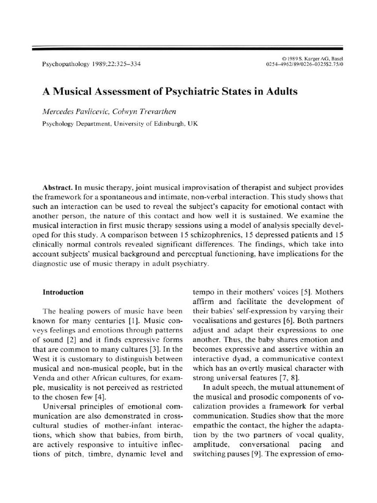 A Musical Assessment of Psychiatric States in Adults | PDF