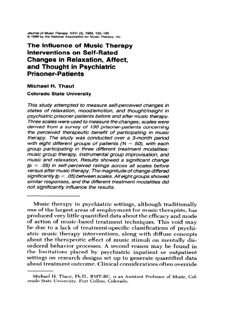 The Influence of Music Therapy Interventions On Self-Rated Changes in ...