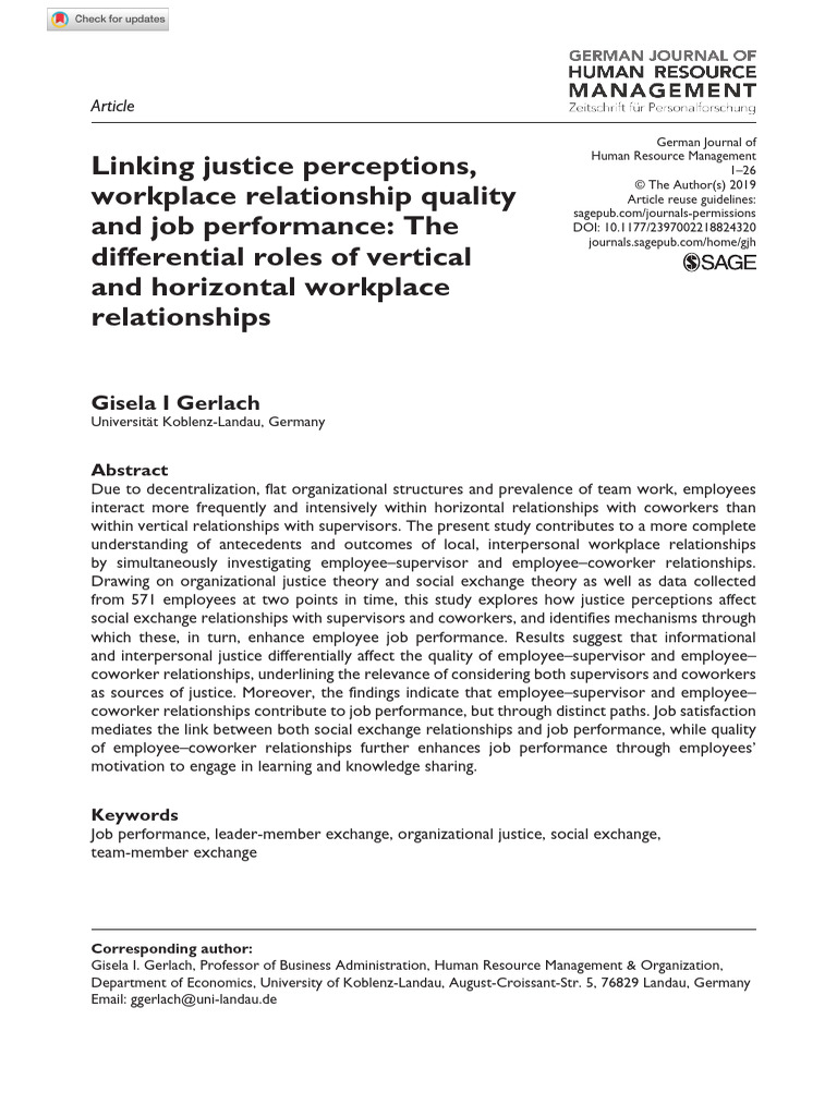 Justice Perceptions and Job Performance | PDF | Job Satisfaction | Justice