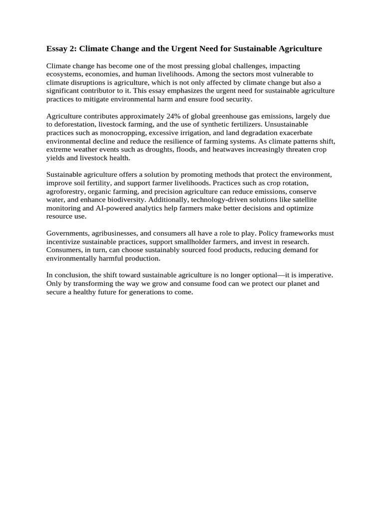 Climate Change and The Urgent Need For Sustainable Agriculture | PDF