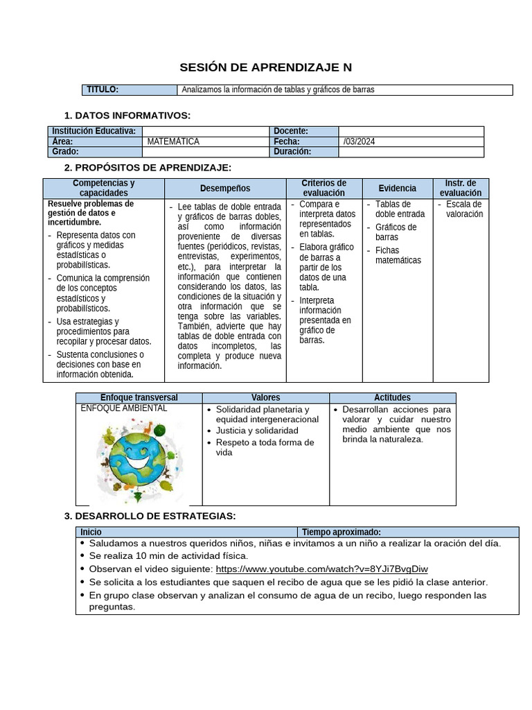SESIÓN DE APRENDIZAJE Matematica 24-03-2025 | PDF | Datos | Aprendizaje