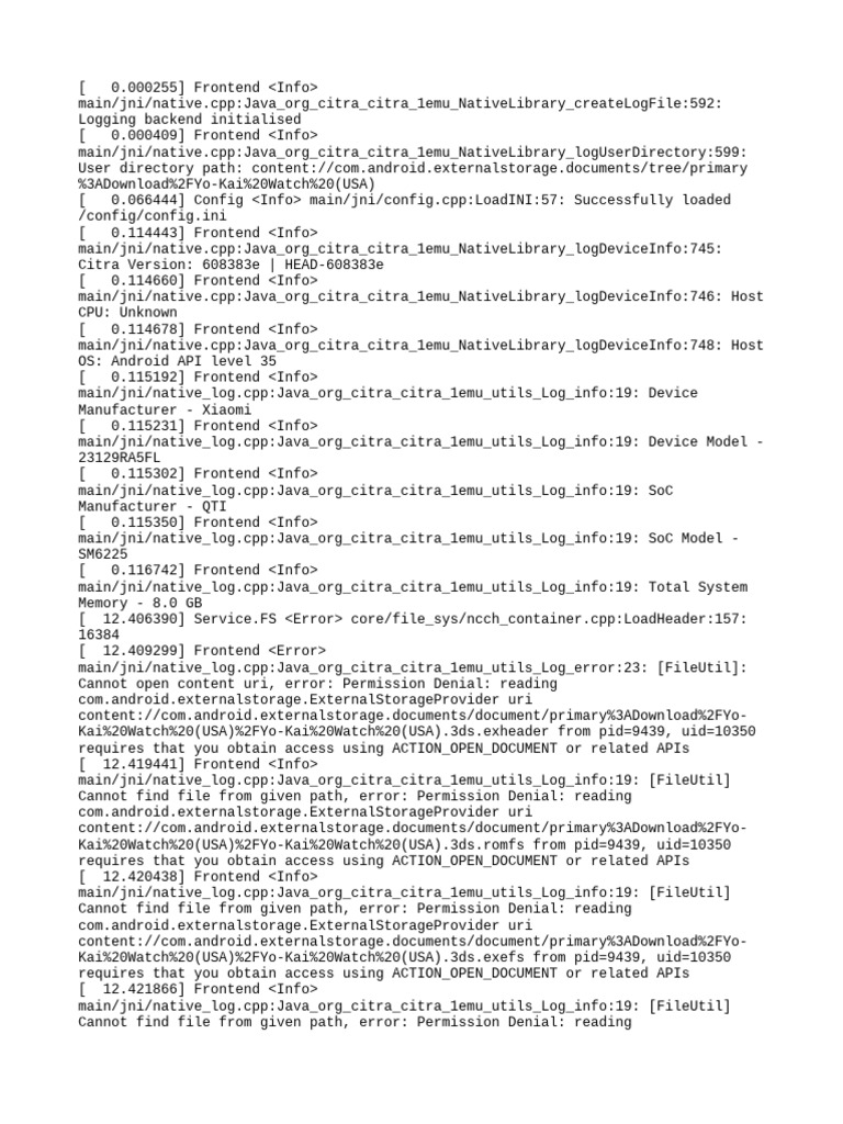 CitraLog: Device and File Access Errors | PDF | Computing Platforms ...