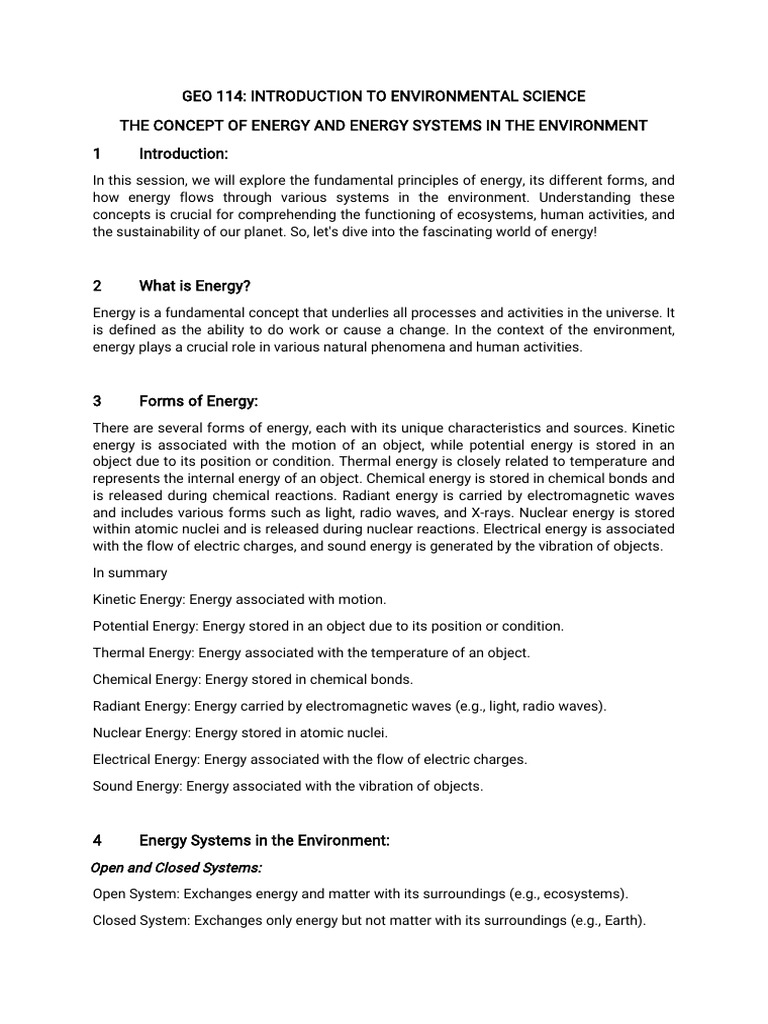 Concept of Energy and Energy Systems in The Environmnent | PDF | Food ...
