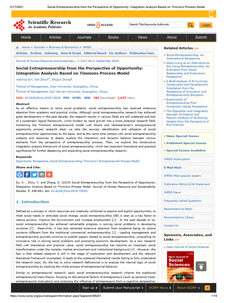 Social Entrepreneurship From The Perspective of Opportunity ...