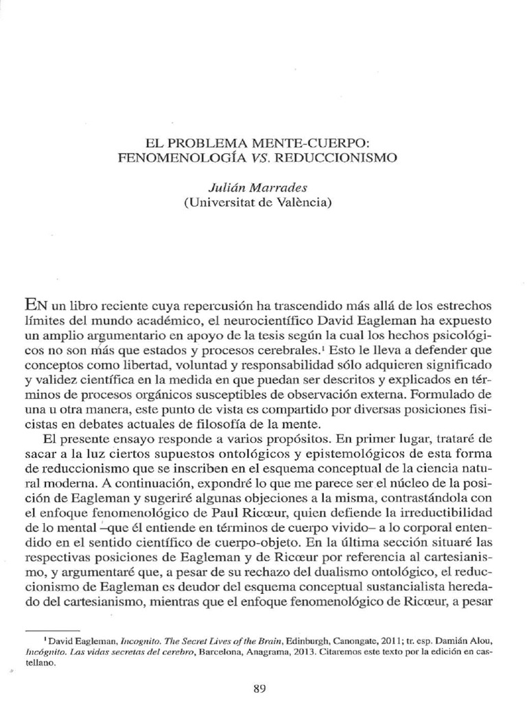 El Problema Mente Cuerpo Pdf Mente Filosofía De La Mente