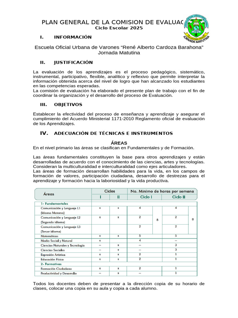 Plan de Evaluación Escolar 2025 | PDF | Evaluación | Enseñando